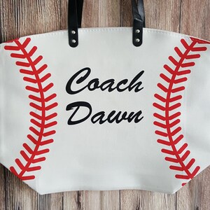 Personalized Baseball Mom Tote Bags White Baseball Bag Large Tote Bag Last Name Nickname Number image 6