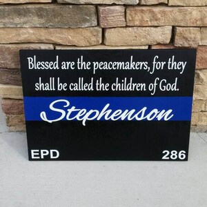 Thin Blue Line Quote with last name & badge . 14 x 20 Plaque | Etsy