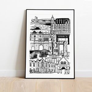 St Andrews Wahrzeichen Illustration Druck. St Andrews Skyline, Geschenk für Fife. Schottisches Geschenk, Fife Kunst