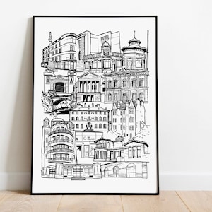 Glasgow Southside Landmark illustration print. Glasgow South skyline, Gift for Glaswegian. Wall print. Scottish gift