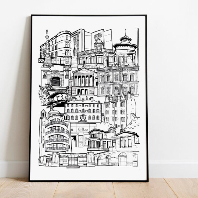 Glasgow Southside Landmark Illustration Print. Glasgow South Etsy UK