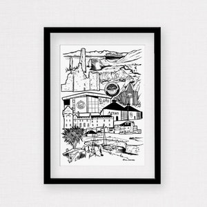 Framed Isle of Arran illustration print. Framed Print of Arran skyline, Arran Gift. Scottish gift