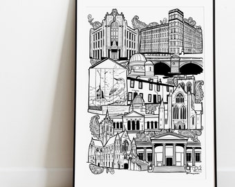 Paisley Landmark illustration print. Paisley skyline gift