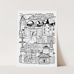 Stirling Landmark illustration print. Stirling skyline, Stirling gift. Scottish gift