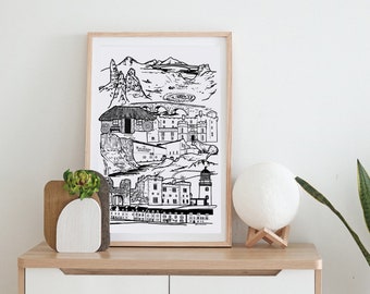 Isle of Skye Landmark illustration print. Isle of Skye print, Isle of Skye illustration art