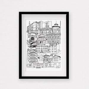 Framed Glasgow Southside Landmark illustration print. Framed Glasgow South skyline, Gift for Glaswegian. Framed print. Scottish gift