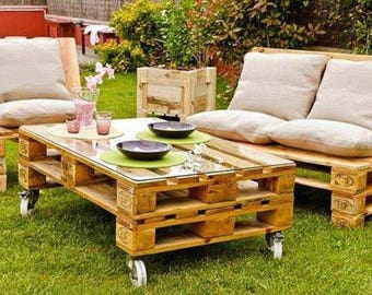 Pallet garden furniture - rustic sofa, table and chair