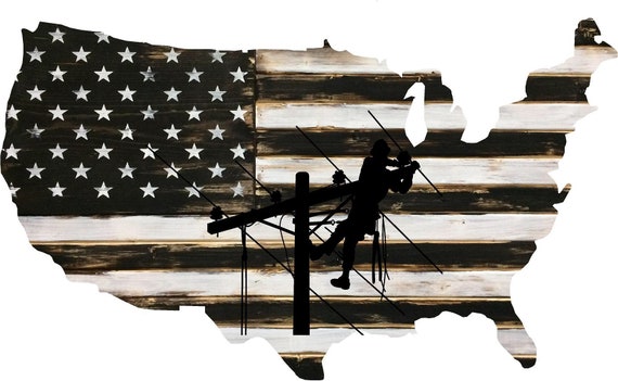Usa Cutout Black and White American Flag Lineman
