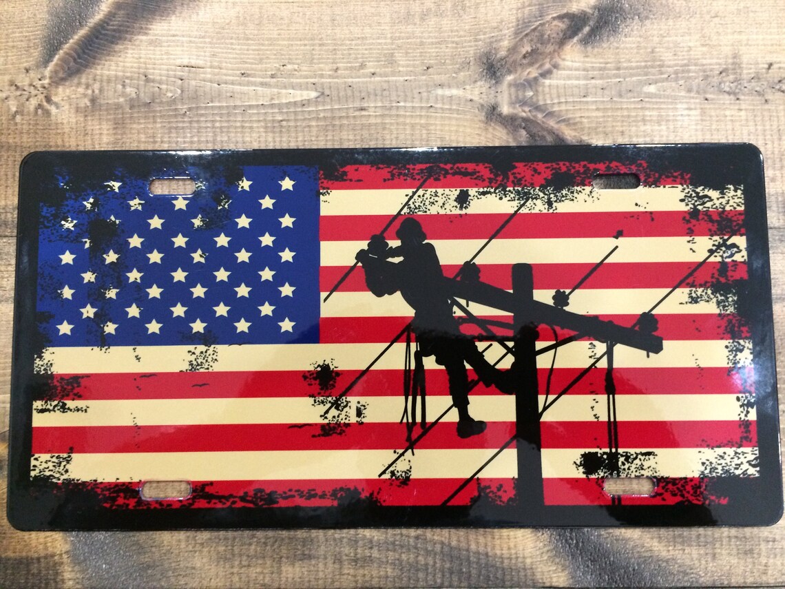 Lineman License Plate BL flag1 Etsy