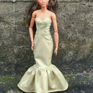 Doll clothing | Fashion doll clothes | Gold dress for 11,5 inch fashion dolls | Doll outfit in 1:6 scale | Handmade |