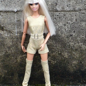 Ropa para muñecas, Ropa para muñecas fashion, Mono con calentadores de piernas y cinturón para muñecas fashion de 11,5 pulgadas, Conjunto para muñecas en escala 1:6, Hecho a mano/
