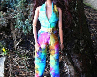 Doll clothing | Fashion doll clothes | Colorful overalls with belt for 11,5 inch fashion dolls | Doll outfit in 1:6 scale | Handmade |