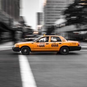 Call Me Photograph, Taxi Cab, City Life, Downtown, Urban, Street Photography, NYC, Downtown, Yellow, Blur, Miami, Street Art, Large Print