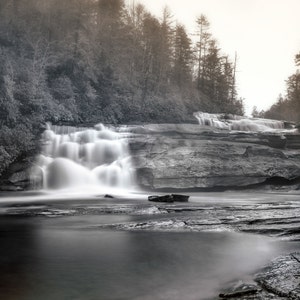 Triple Falls Landscape Photograph, Waterfall, North Carolina, Scenery, Dupont Forest, Mountains, Stream, Fog, Warm, Wall Art, Large Print