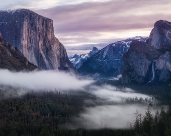 Tunnel View Yosemite Valley Landscape Photograph, Moody, National Park, Mountains, Cloudy Sky, Dramatic, Wall Art, Large Print