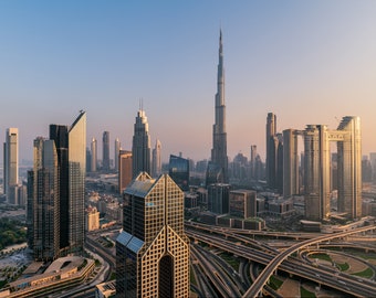 Dubai Burj Khalifa Landscape Photograph, Cityscape, United Emirates, Urban, Skyline, Skyscrapers, , Fine Art, Large Print, Wall Art
