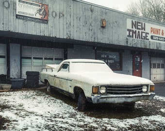 El Camino Photograph, Classic Car, Rusty, Junk Yard, Rural, Hot Rod, Rustic, Americana, Body Shop, Chevy Art, Small Town, Large Print,