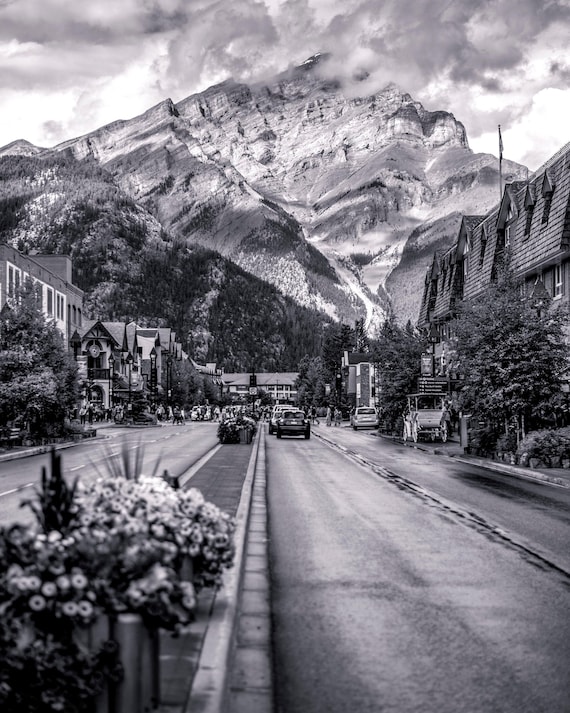 Downtown Banff Photograph, Avenue, Canada, Historic, Bold, Mountain View, Rocky, Jasper, Lake Louise, Alberta, Town, Large Print, Wall Art