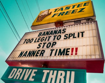 Too Legit To Split Photograph, Ice Cream Sign, MC Hammer, Sign Art, Pop Culture, Banana Split, Wall Art, Large Print