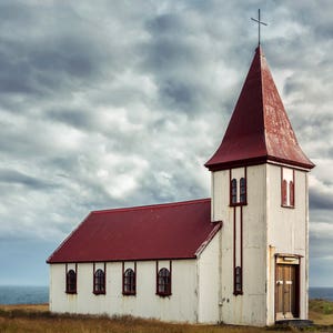 Old Church Iceland Photograph, Historic, Moody, Cloudy, Rural, Countryside, Abandoned, Ocean, Native, Nordic, Wall Art, Large Print