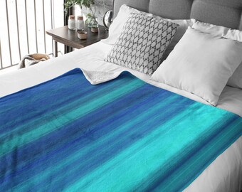 Blue and Turquoise Lines Throw Blanket, Modern Bedroom Decor