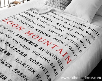 Loon Mountain Ski Trails New Hampshire, Cozy Fleece Throw Blanket, Modern Bedroom Decor, Ski House Lodge Decor, Ski Blanket, Skiing Gift