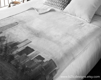 Manhattan Skyline Throw Blanket, Modern Bedroom Decor, Dorm Decor, Urban Decor, Fleece Blanket, Home Decor, Skyline, New York City Decor