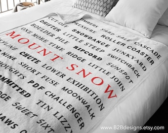 Mount Snow Vermont, Cozy Fleece Blankets, Modern Bedroom Decor, Ski House Lodge Decor, Ski Blanket, Skiing Gift, Ski Decor, Ski Home Decor
