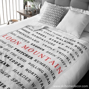 Loon Mountain Ski Trails New Hampshire, Cozy Fleece Throw Blanket, Modern Bedroom Decor, Ski House Lodge Decor, Ski Blanket, Skiing Gift