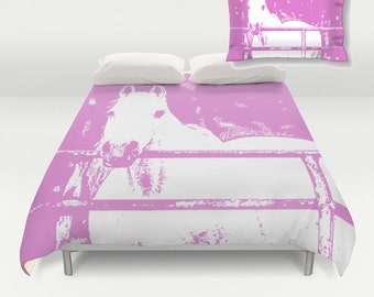 White Horse Duvet Cover Pillow Shamturquoise Kids Decor Etsy