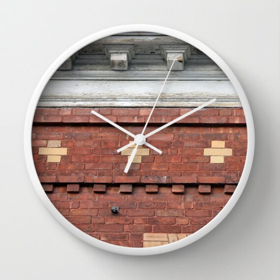 Brick Facade 3 Photo Wall Clock Beige Red Modern Clock Retro Wall Clock Home Decor Round Clock Brick Clock Home Accessories Interior Design