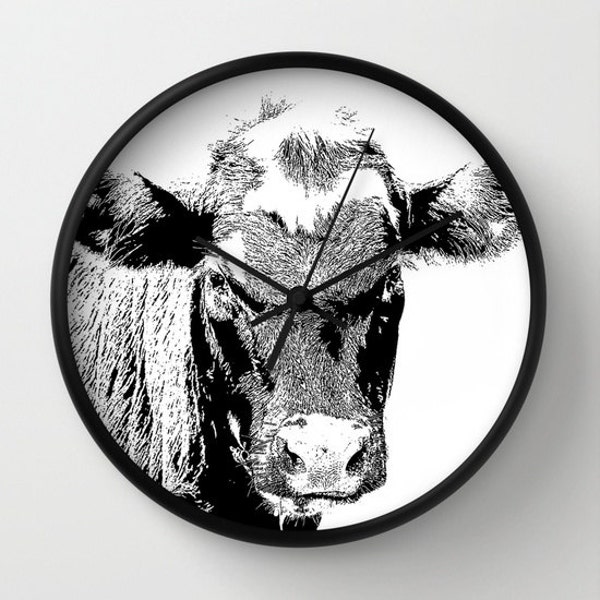 Vache noire, photo horloge murale, décoration d'enfants, blanc, horloge moderne, horloge rétro, décoration d'intérieur, horloge ronde, horloge animalière, accessoires de maison, design d'intérieur