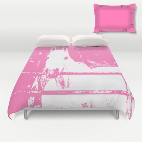 White Horse Duvet Cover Pillow Sham Bubblegum Pink Kids Etsy