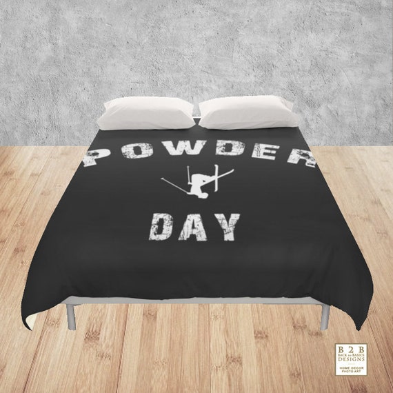 Skiing Duvet Cover Powder Day White Black Modern Bedding Image 0
