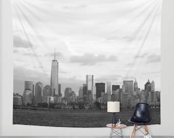 Manhattan Skyline B-W,Wall Tapestry,NewYork,City,Black,Modern Wall Art,Home Decor,Home Accessories,Bedroom Art,Unique Design, Wall Hanging