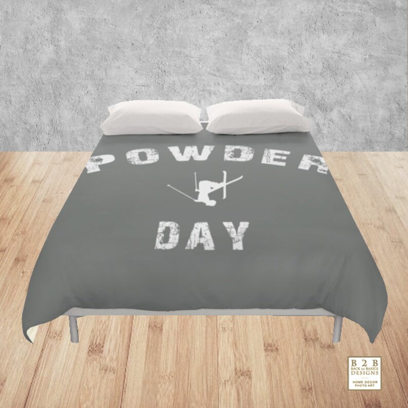 Skiing Duvet Cover Or Powder Day White Grey Modern Image 0