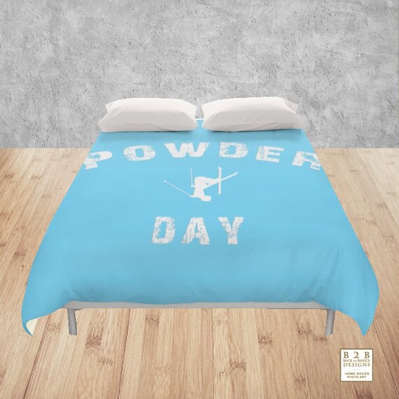 Skiing Duvet Cover Powder Day White Light Blue Modern Etsy
