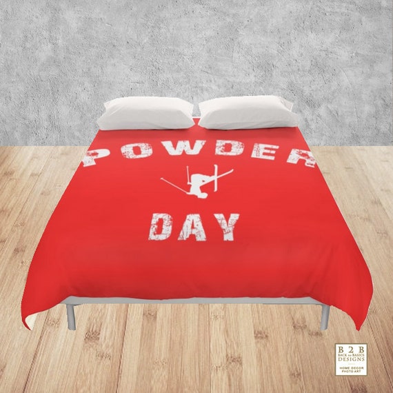 Skiing Duvet Cover Powder Day White Red Modern Ski Etsy