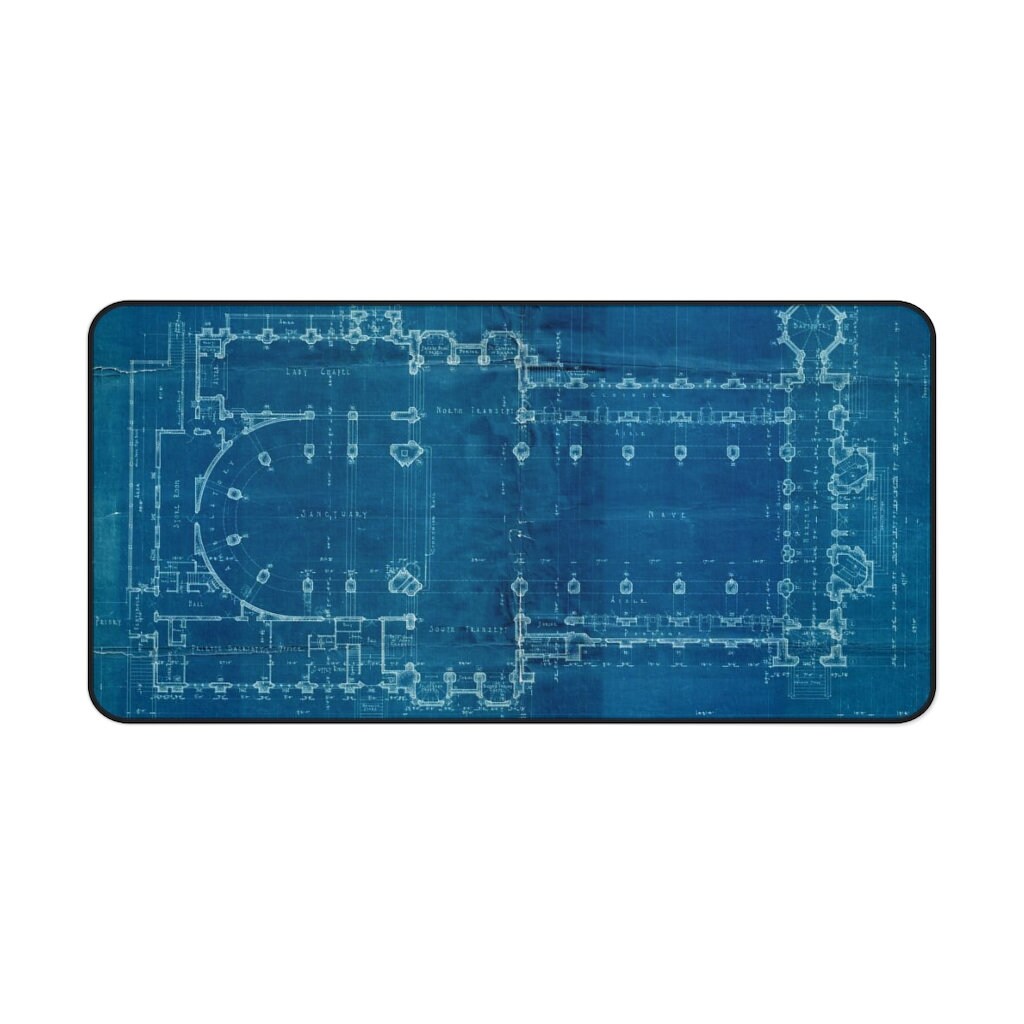 Blueprint Table Mat Church Blueprint Desk Mat, Mouse Pad, Table Protector, Home Office ...
