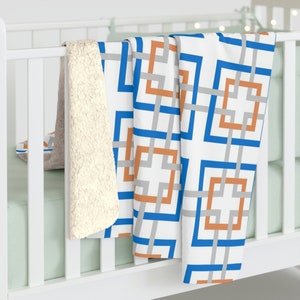 Yellow and Blue Pattern - Sherpa Fleece Blanket, Modern Home Decor, Minimalistic Blanket, Personalized Throw, Colorful Unique Gift