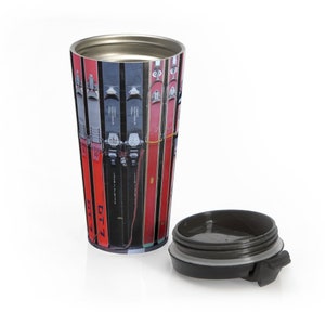 Vintage Skis - Travel Mug, Skiing Inspired Ski Home Decor, Skiing Gift, Winter Decor, Your favorite Coffee Cup, Ski Tumbler Drinkware