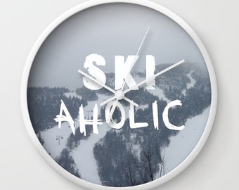 SKIaholic, Photo Wall Clock, Black,White,Retro Clock,Home Dec,Winter Clock,Home Accessies,Interi Design,Ski Dec,Winter Living