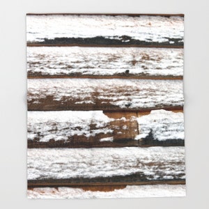 Throw Blanket, Snow on Wood, White, Brown, Old Wood, Fleece Blanket, Rustic Home Decor, Gift, Country Living, Cottage Decor, Winter, Alpine image 2