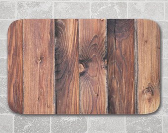 Barnwood Bath Mat, Brown, Rustic Bathroom Decor, Memory Foam Microfiber Floor Mat, Kitchen Floor Decor, Interior Design, Wood Decor, Modern