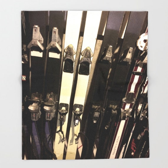 Vintage Skis Throw Fleece Blanket Modern Ski Bedroom Decor Etsy