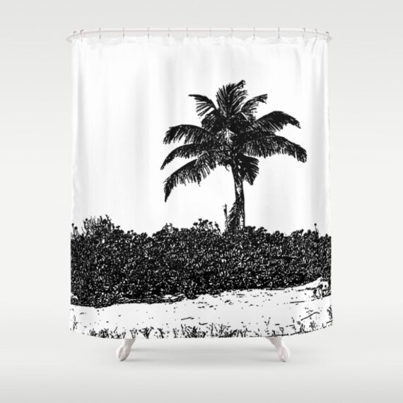 Palm Tree Black And White Shower Curtain Bath Bathroom Decor Art Designercurtain Interior Design Palm Tree Black And White Shower, Palm Tree Shower Curtain