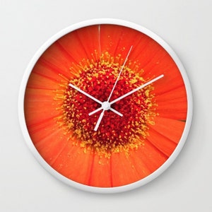 Reloj de pared con foto de flor naranja, reloj moderno, reloj retro, decoración del hogar, decoración floral, reloj redondo, reloj de flores, accesorios para el hogar, diseño de interiores