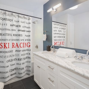Ski Racing Shower Curtain, Ski Decor, Skiing Black, Red, White, Bathroom Decor, Winter Bathroom Art, Ski House Decor, Ski Lodge Home Decor