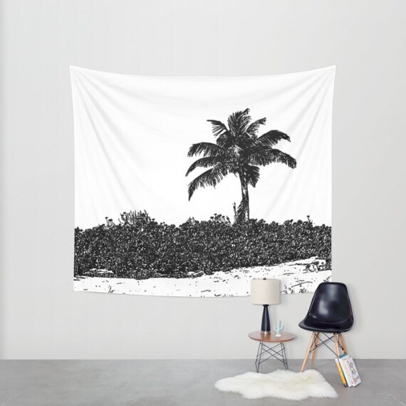 Black and white palm tree tapestry sale