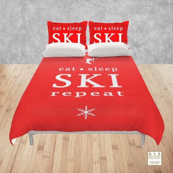 Skiing Duvet Cover Or Comforter Eat Sleep Ski Repeat White